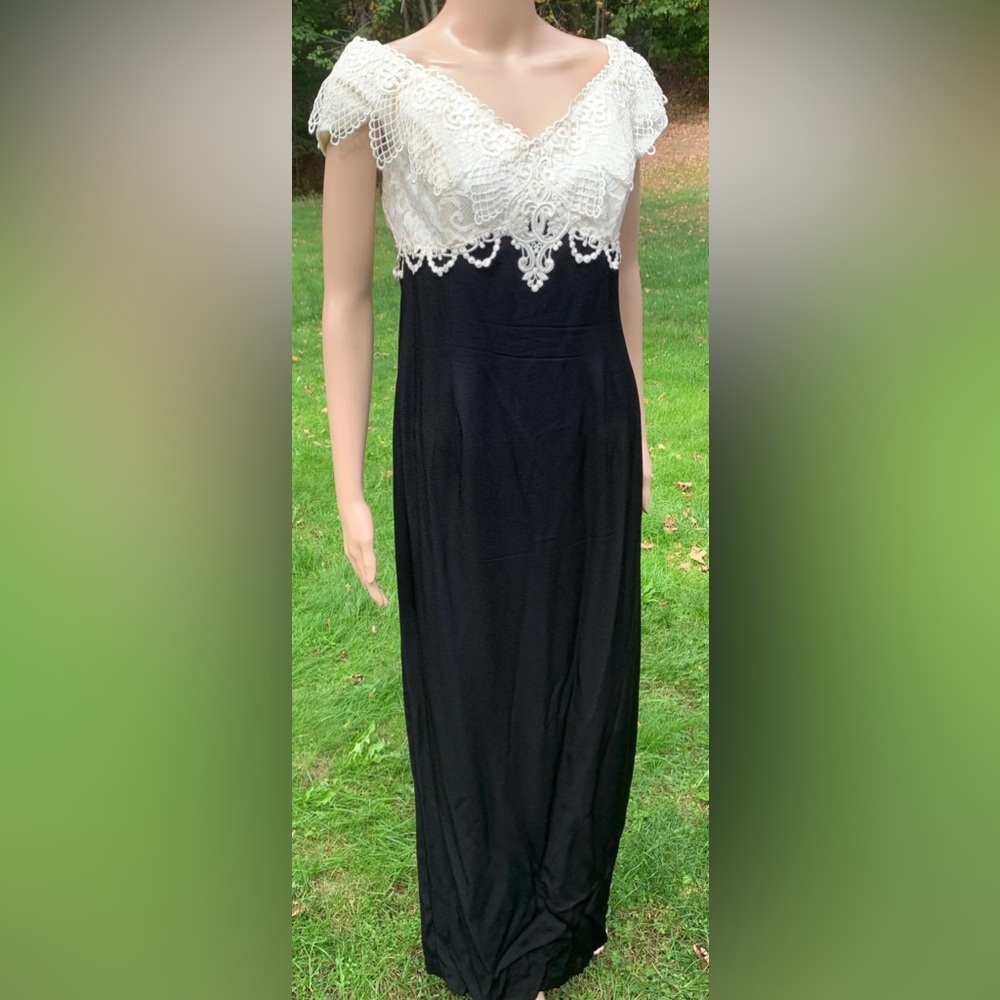 Jessica McClintock Vintage 90s  Black & White Prom Lace Party Dress 10